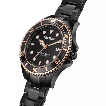 OROLOGIO SECTOR No Limits 230 Uomo Polso Acciaio Nero Rosato Datario R3253161039