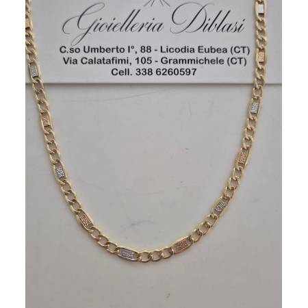 COLLANA ORO GIALLO BIANCO ROSSO 18 Kt 750% Uomo Donna CATENA Girocollo Collier