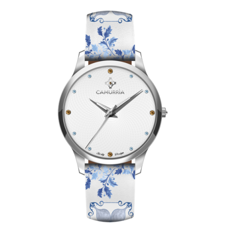 OROLOGIO CAMURRIA Donna A MAIOLICA Bianco In Pelle E Acciaio Con Stampe CW35ST2