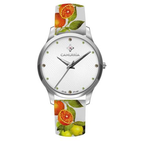 OROLOGIO Siciliano CAMURRIA Donna Bianco In Pelle E Acciaio Con Stampe CW19ST2