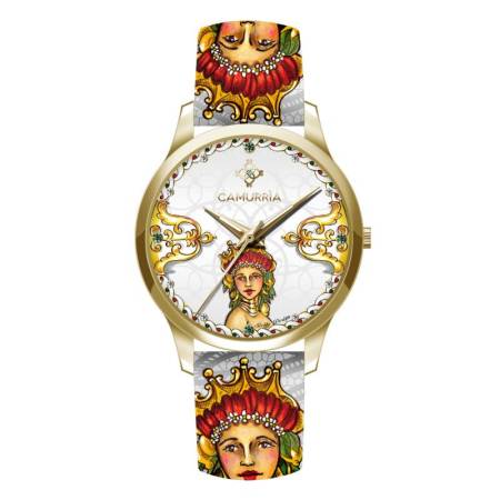 OROLOGIO CAMURRIA Donna A BEDDA Glamour Bianco In Pelle E Acciaio Oro CW63GT1