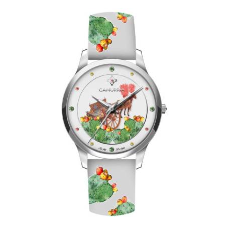 OROLOGIO CAMURRIA FICURINIA Glamour Da Donna Bianco In Pelle E Acciaio CW20ST1