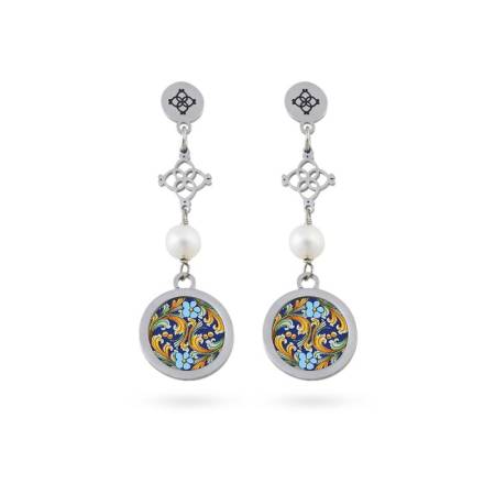 ORECCHINI CAMURRIA Donna Pendenti U GIRASULI Con Perle Bianche In Acciaio Silver