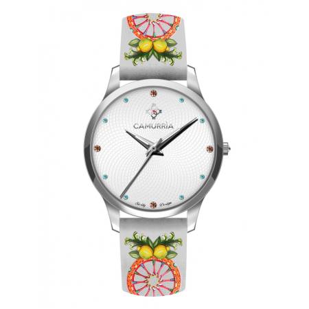 OROLOGIO CAMURRIA A ROTA EASY Donna Bianco In Pelle E Acciaio Argento CW15ST2
