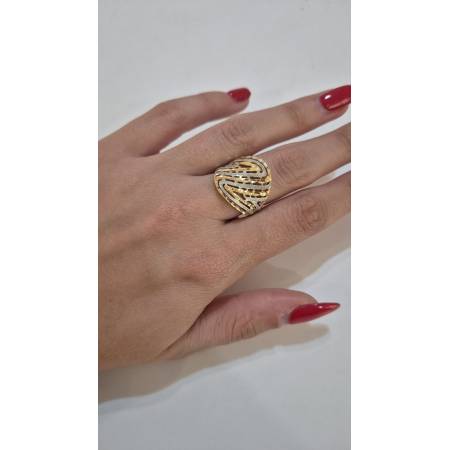 ANELLO Donna ORO Bicolore 18 Karati 750% GIALLO E BIANCO Lavorato E Sfaccettato