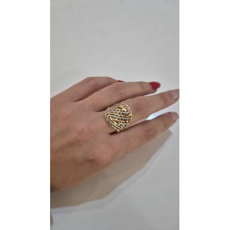 ANELLO Donna ORO Bicolore 18 Karati 750% GIALLO E BIANCO Lavorato E Sfaccettato