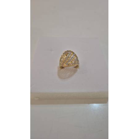 ANELLO Donna ORO Bicolore 18 Karati 750% GIALLO E BIANCO Lavorato E Sfaccettato