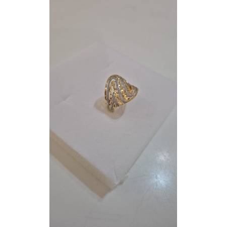 ANELLO Donna ORO Bicolore 18 Karati 750% GIALLO E BIANCO Lavorato E Sfaccettato
