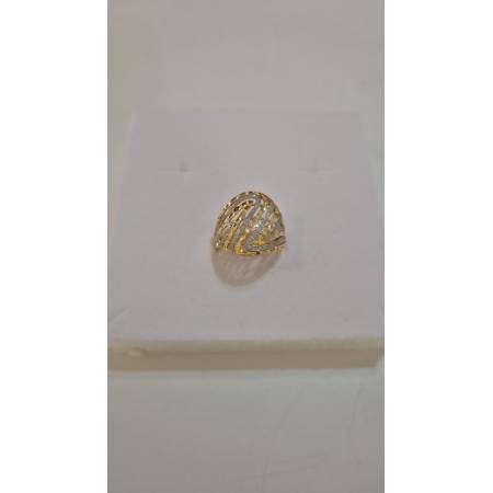 ANELLO Donna ORO Bicolore 18 Karati 750% GIALLO E BIANCO Lavorato E Sfaccettato