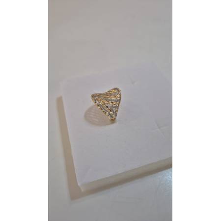 ANELLO Donna ORO Bicolore 18 Karati 750% GIALLO E BIANCO Lavorato E Sfaccettato