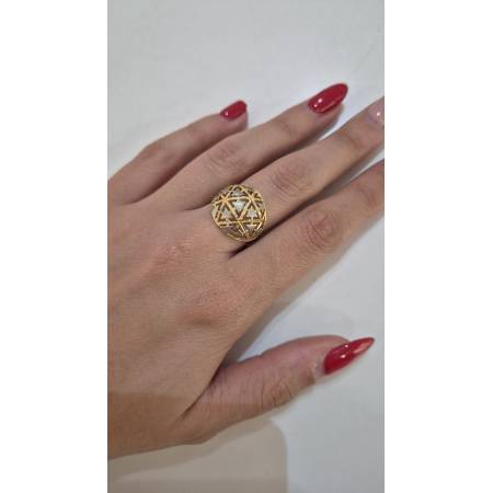 ANELLO Donna ORO Bicolore 18 Karati 750% GIALLO E BIANCO Lavorato E Sfaccettato