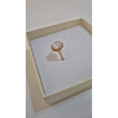 ANELLO Donna ORO GIALLO 18 Karati 750% Lavorato Fiore Con Zircone Rosa Centrale