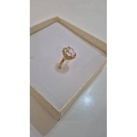 ANELLO Donna ORO GIALLO 18 Karati 750% Lavorato Fiore Con Zircone Rosa Centrale