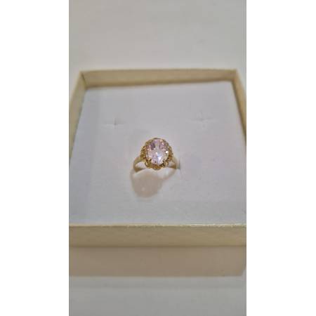 ANELLO Donna ORO GIALLO 18 Karati 750% Lavorato Fiore Con Zircone Rosa Centrale
