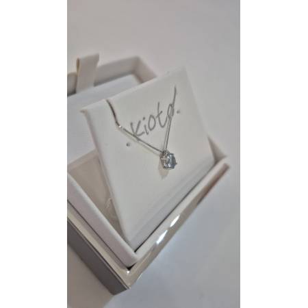 COLLANA ACQUAMARINA E DIAMANTE KIOTO Oro Bianco 9 Karati 375% Catena Veneziana