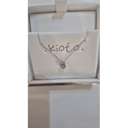 COLLANA ACQUAMARINA E DIAMANTE KIOTO Oro Bianco 9 Karati 375% Catena Veneziana