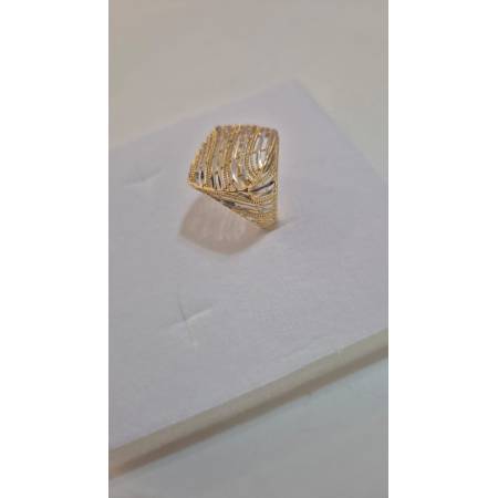 ANELLO Donna ORO Bicolore 18 Karati 750% GIALLO E BIANCO Lavorato E Sfaccettato