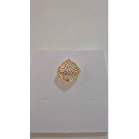 ANELLO Donna ORO Bicolore 18 Karati 750% GIALLO E BIANCO Lavorato E Sfaccettato