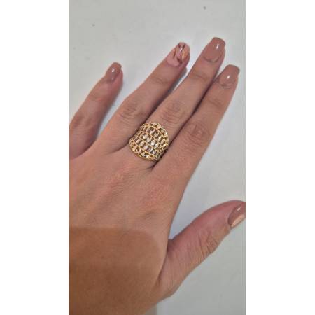 ANELLO Donna ORO Bicolore 18 Karati 750% GIALLO E BIANCO Lavorato E Sfaccettato