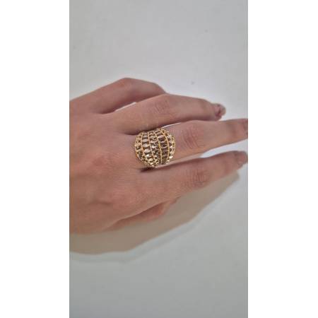 ANELLO Donna ORO Bicolore 18 Karati 750% GIALLO E BIANCO Lavorato E Sfaccettato