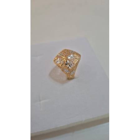 ANELLO Donna ORO Bicolore 18 Karati 750% GIALLO E BIANCO Lavorato E Sfaccettato