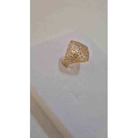 ANELLO Donna ORO Bicolore 18 Karati 750% GIALLO E BIANCO Lavorato E Sfaccettato