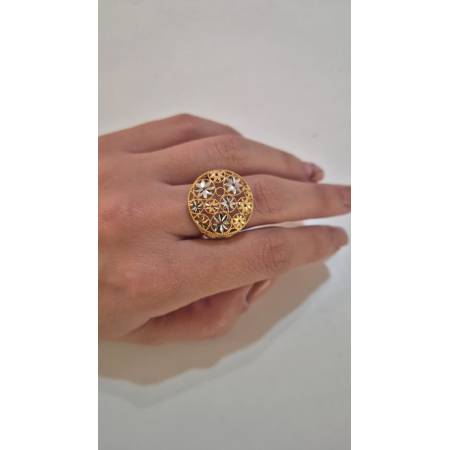 ANELLO Da Donna In ORO Bicolore 18 Karati 750% GIALLO E BIANCO Tondo Sfaccettato