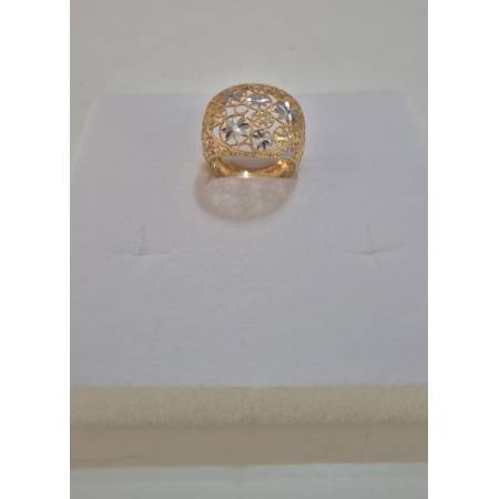 ANELLO Da Donna In ORO Bicolore 18 Karati 750% GIALLO E BIANCO Tondo Sfaccettato