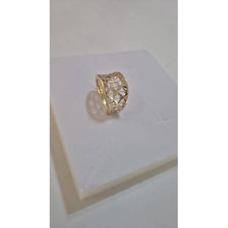 ANELLO Donna ORO Bicolore 18 Karati 750% GIALLO E BIANCO Lavorato E Sfaccettato