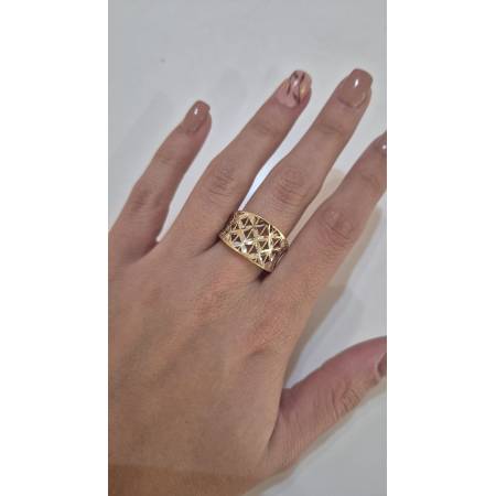 ANELLO Donna ORO Bicolore 18 Karati 750% GIALLO E BIANCO Lavorato E Sfaccettato