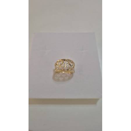 ANELLO Donna ORO Bicolore 18 Karati 750% GIALLO E BIANCO Lavorato E Sfaccettato