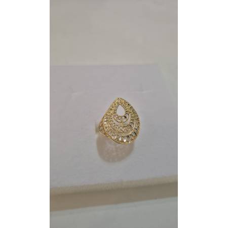 ANELLO Donna ORO Bicolore 18 Karati 750% GIALLO BIANCO Forma Goccia Diamantato