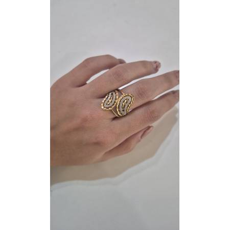 ANELLO Donna ORO Bicolore 18 Karati 750% GIALLO E BIANCO Sfaccettato Diamantato