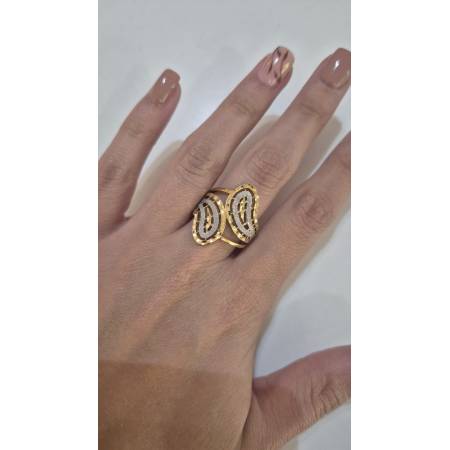 ANELLO Donna ORO Bicolore 18 Karati 750% GIALLO E BIANCO Sfaccettato Diamantato