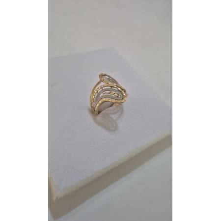 ANELLO Donna ORO Bicolore 18 Karati 750% GIALLO E BIANCO Sfaccettato Diamantato