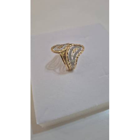ANELLO Donna ORO Bicolore 18 Karati 750% GIALLO E BIANCO Sfaccettato Diamantato