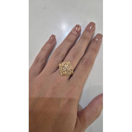 ANELLO Donna In ORO Bicolore 18 Karati 750% GIALLO E BIANCO Squadrato Diamantato