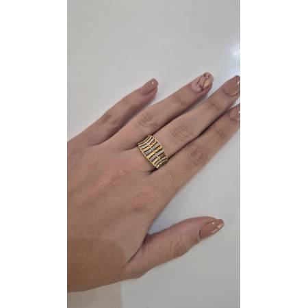 ANELLO Fascia Donna ORO Bicolore 18 Kt 750% GIALLO BIANCO Sfaccettato Diamantato