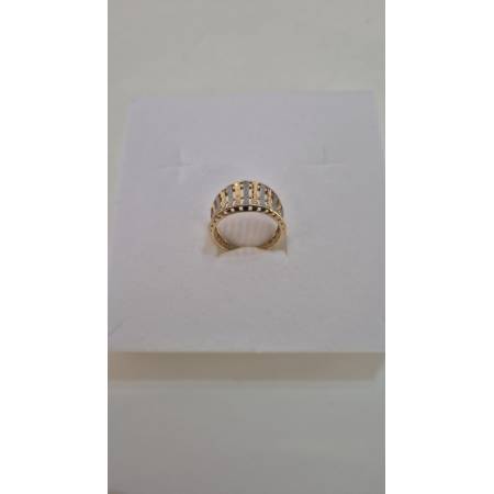 ANELLO Fascia Donna ORO Bicolore 18 Kt 750% GIALLO BIANCO Sfaccettato Diamantato