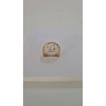 ANELLO Donna ORO Bicolore 18 Karati 750% GIALLO E BIANCO Sfaccettato Diamantato