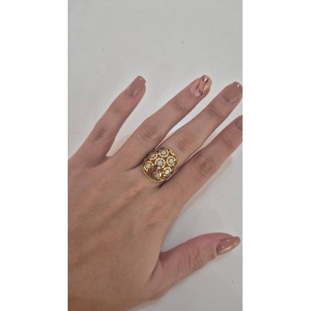 ANELLO Donna ORO Bicolore 18 Karati 750% GIALLO E BIANCO Sfaccettato Diamantato