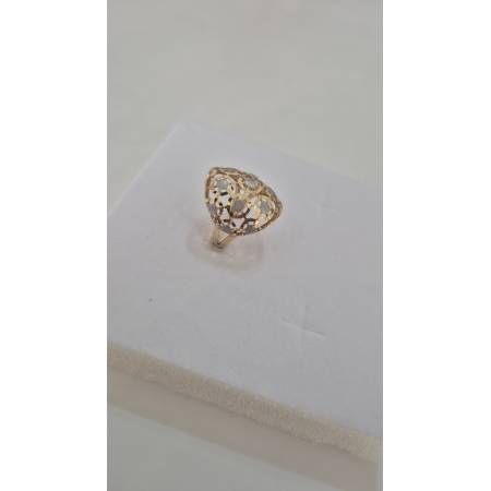 ANELLO Donna ORO Bicolore 18 Karati 750% GIALLO E BIANCO Sfaccettato Diamantato