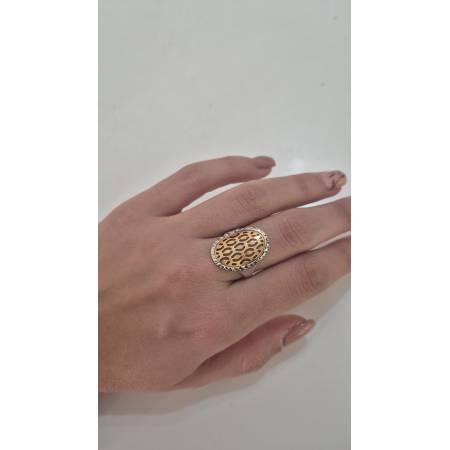 ANELLO Da Donna In ORO Bicolore 18 Karati 750% GIALLO E BIANCO Forato Diamantato