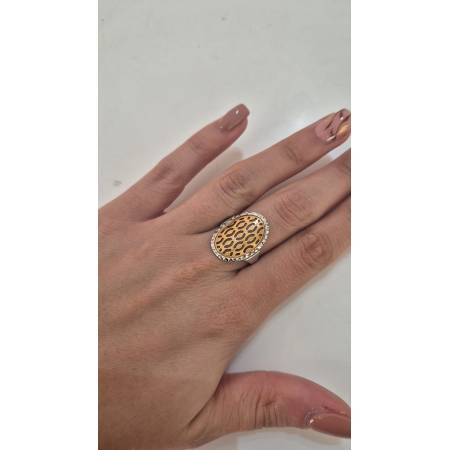 ANELLO Da Donna In ORO Bicolore 18 Karati 750% GIALLO E BIANCO Forato Diamantato