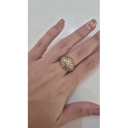 ANELLO Donna In ORO Bicolore 18 Karati 750% GIALLO E BIANCO A Fascia Diamantato