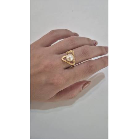 ANELLO Con PERLA Bianca Di Acqua Dolce In ORO GIALLO 18 Karati 750% Diamantato