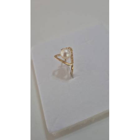 ANELLO Con PERLA Bianca Di Acqua Dolce In ORO GIALLO 18 Karati 750% Diamantato