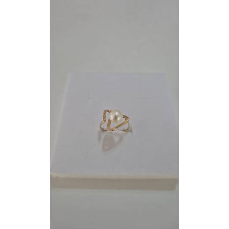 ANELLO Con PERLA Bianca Di Acqua Dolce In ORO GIALLO 18 Karati 750% Diamantato
