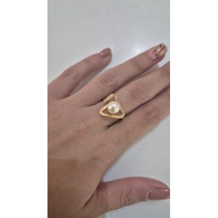 ANELLO Con PERLA Bianca Di Acqua Dolce In ORO GIALLO 18 Karati 750% Diamantato
