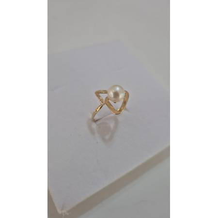 ANELLO Con PERLA Bianca Di Acqua Dolce In ORO GIALLO 18 Karati 750% Diamantato